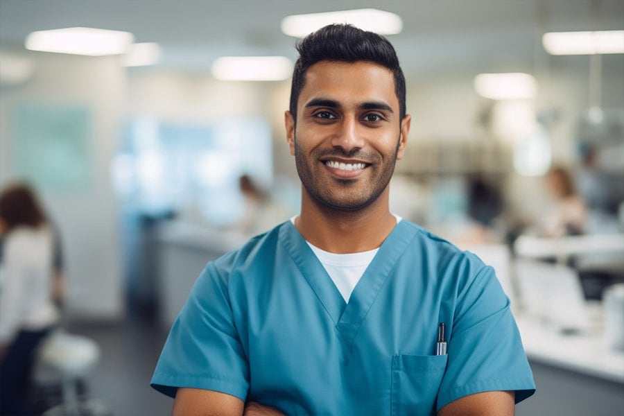 Male healthcare working standing and smiling